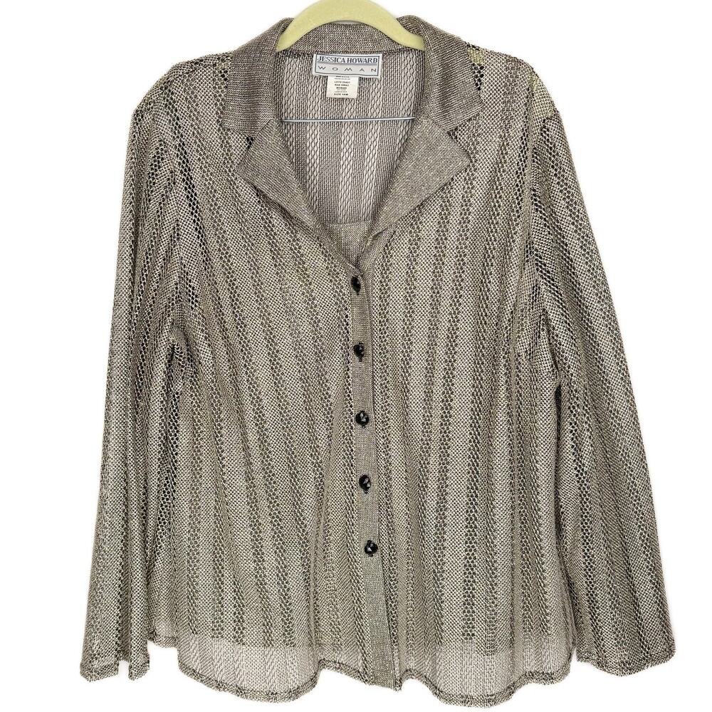 Vintage Jessica Howard Metallic Open Knit Glam 2 Piece Blouse Tank Set Sz 16W